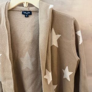 Splendid Tan Hooded Cardigan Sweater with White Stars